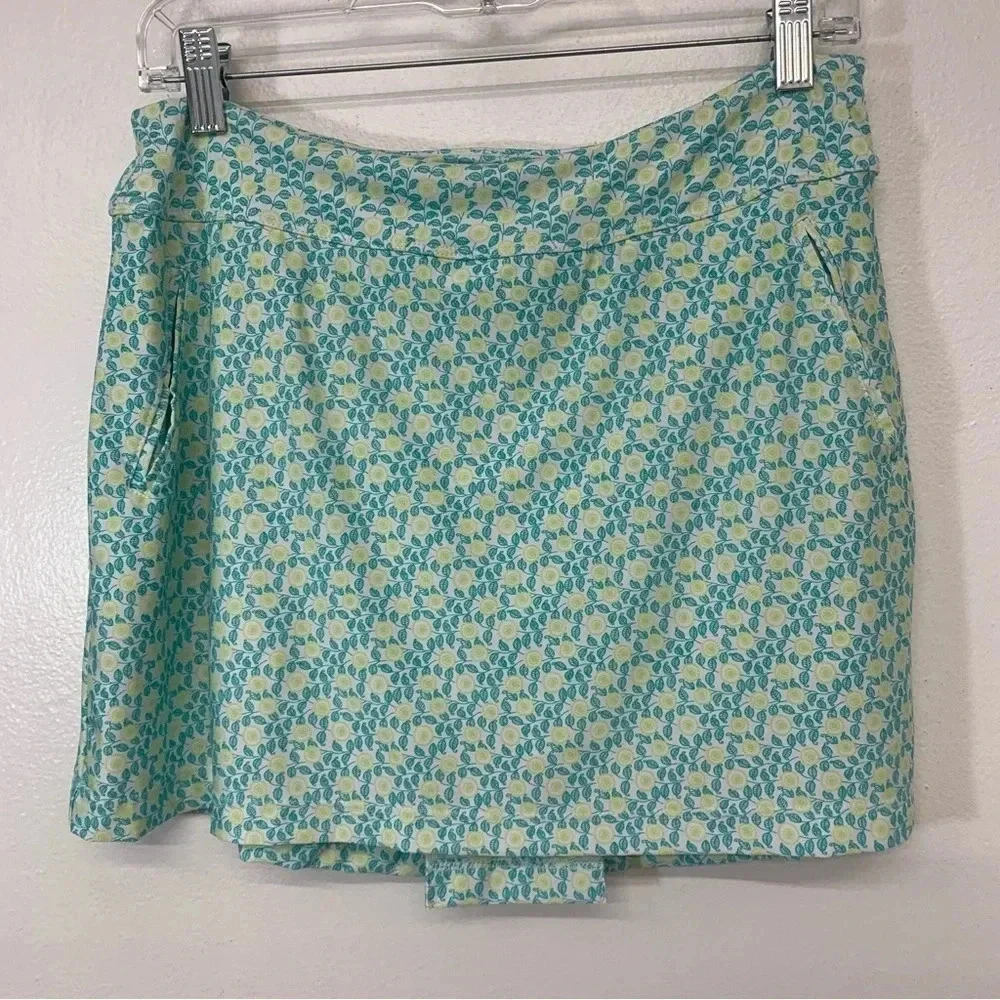 Jerdog Skort Skirt Large Pull‎ On Athletic Pockets Nylon Green Print Golf Tennis